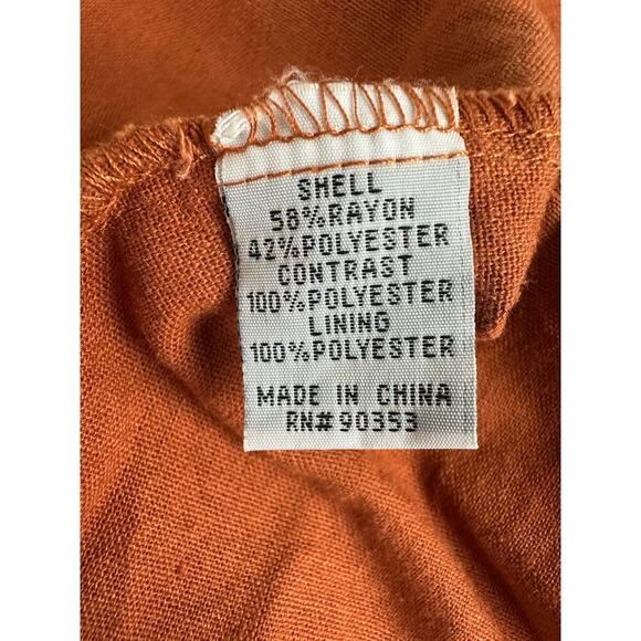 J Gee Size Medium Rust Burnt Orange Linen Like Maxi Dress Autumn Retro Cottage - Picture 9 of 10